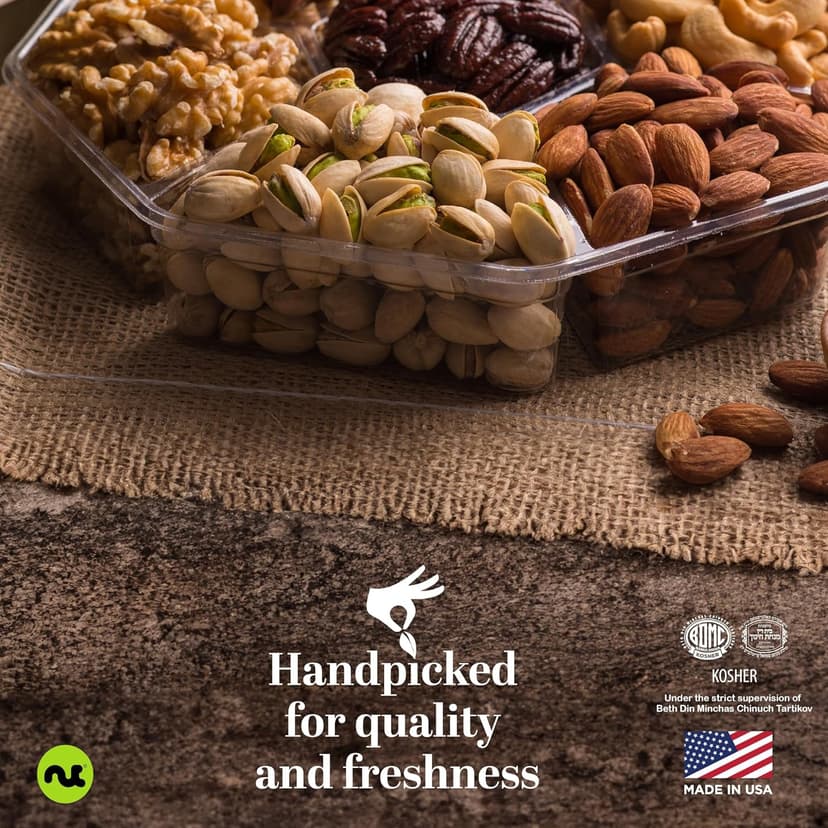 NUT CRAVINGS - Diwali Mixed Nuts Gift Basket in Red Gold Box (7 Assortments, 1 LB) Food Arrangement, Healthy Snack Care Package, Food Assortments