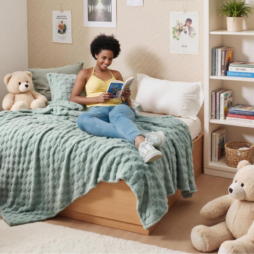 Bedsure Sage Green Throw Blanket for Couch - Checkered Fleece Blankets Gifts for Women Men Girls, Cute Soft Cozy Throw for Bedroom Home Decor Gifts, 50x60 Inches