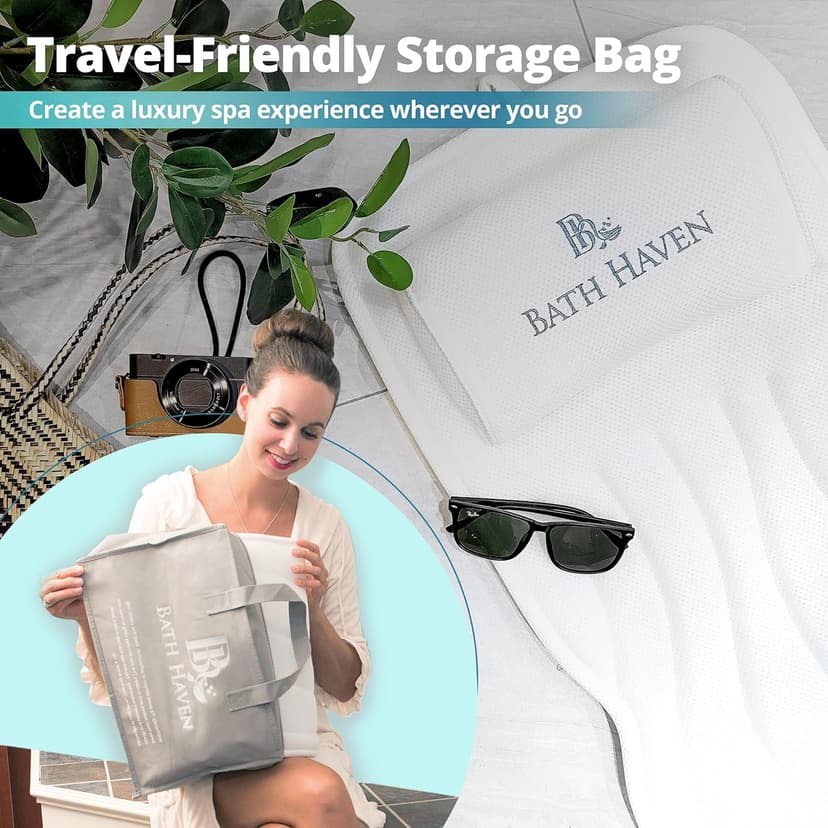 Bath Haven Bath Pillow for Bathtub - Full Body Mat & Cushion Headrest for Women and Men, Luxury Pillows for Neck and Back in Shower Tub or Jacuzzi - Powerful Suction Cups - Spa Accessories (Classic)