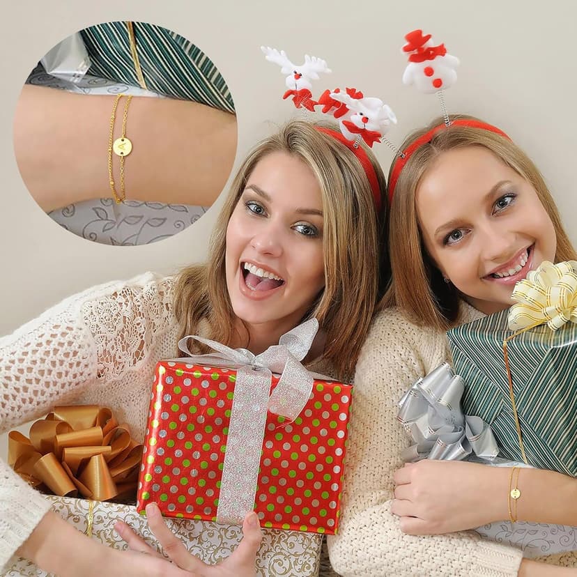 MONOZO Gold Bracelets for Women Christmas Gifts - Dainty 18K Gold Plated Disc Monogram Letter A-Z Initial Bracelets for Women Trendy Personalized Letter Bracelet Birthday Christmas Gifts for Her