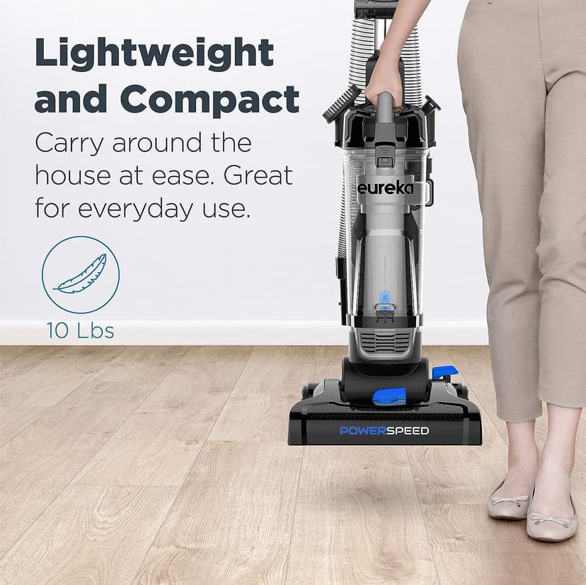 Eureka PowerSpeed Lightweight Upright Vacuum Cleaner for Carpet and Hard Floor, Powerful Bagless Upright Vacuum Cleaner for Home Pets, NEU181A, Blue