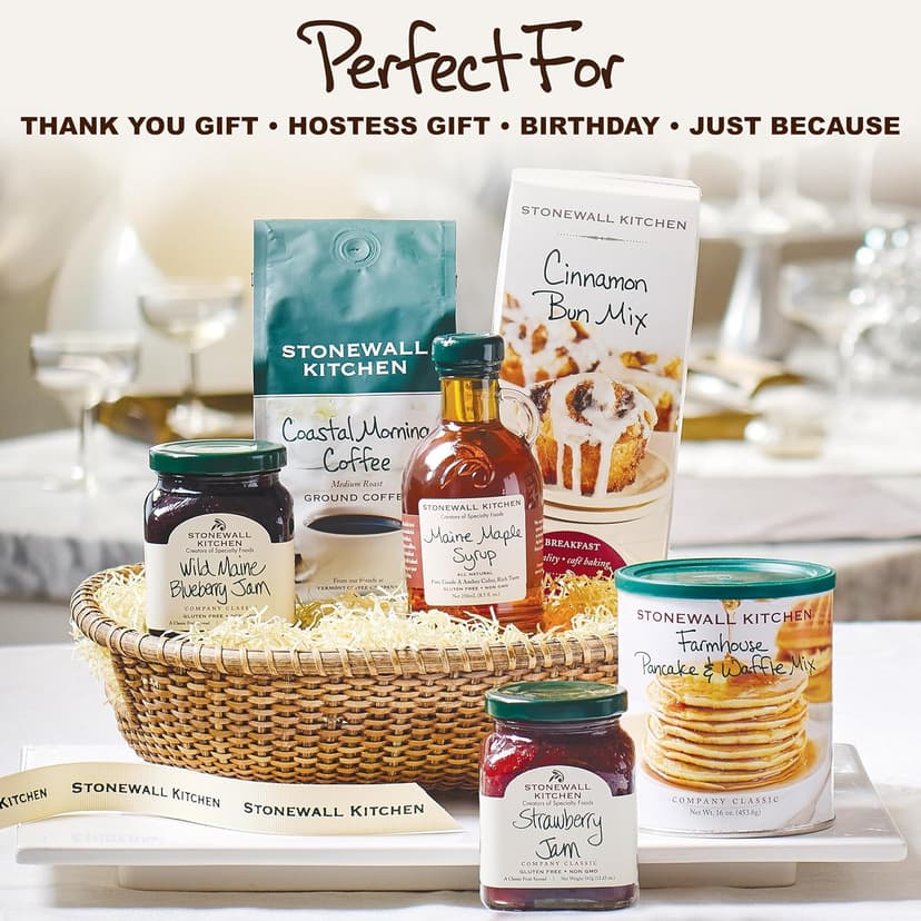 Stonewall Kitchen, New England Breakfast 6-Piece Gift Set with Reusable Basket