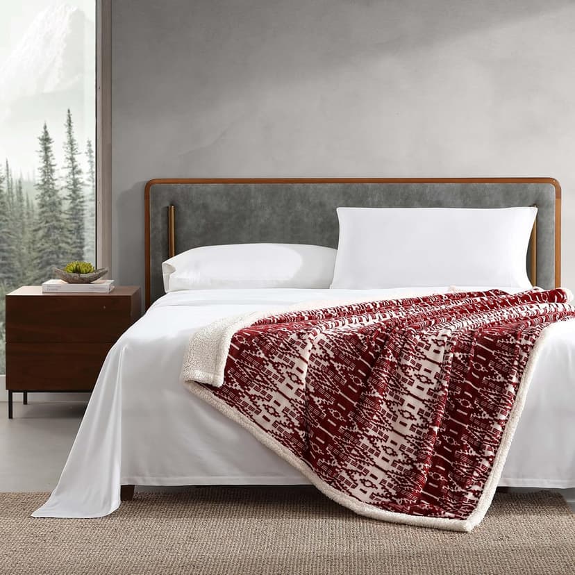 Eddie Bauer - Throw Blanket, Super Soft Reversible Sherpa Fleece Bedding, Cozy Plaid Home Decor (San Juan Red Clay, 50" x 60")