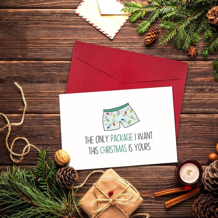 Funny Christmas Cards with Envelopes, Naughty Christmas Gifts for Boyfriend Husband Men, Unique Christmas Gift ideas for Him, Cute Merry Christmas Card Gifts from Wife Girlfriend