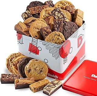 David's Cookies 5lb Assorted Cookies & Brownies Tin Gift Basket – Fresh-Baked Delicious Gourmet Treats for Sharing | Ideal Party Pack Gift Basket for Family, Friends, Holidays, & Special Occasions