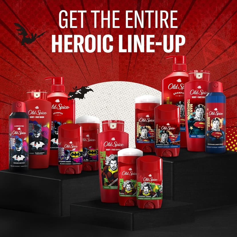 Old Spice Body Wash for Men, Batman: Dark Night, 3X Defense, 24/7 Shower Fresh with Lasting Scent, Cleansing 2-in-1 Body & Face Wash, Smell Like a Hero, Black Cherry and Nightfall Scent, 24 oz