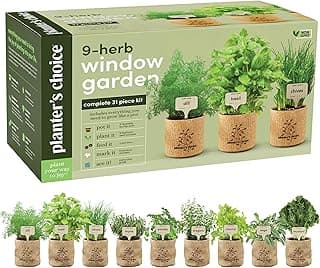 Planters' Choice 9 Herb Indoor Window Garden Kit - House Plants Seeds - Best Unique Gift Ideas for Women, Mom, Friend, Her, Birthday, Housewarming, Mother - New Home Kitchen Gifts - Live Plant Starter