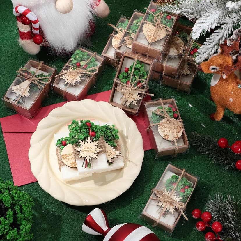 20 Pack Christmas Handmade Soap Favor with Wooden Christmas Tag, 4 Scents, Soap Gift for Wedding Favors, Party Decorations, Thanksgiving Gifts, Bridal Shower