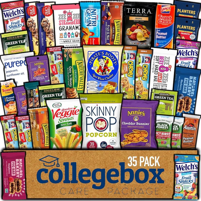 COLLEGEBOX Healthy Snack Box (35 Count) Halloween Variety Pack Care Package Gift Basket Kid Men Women Adult Nuts Health Nutrition Assortment College