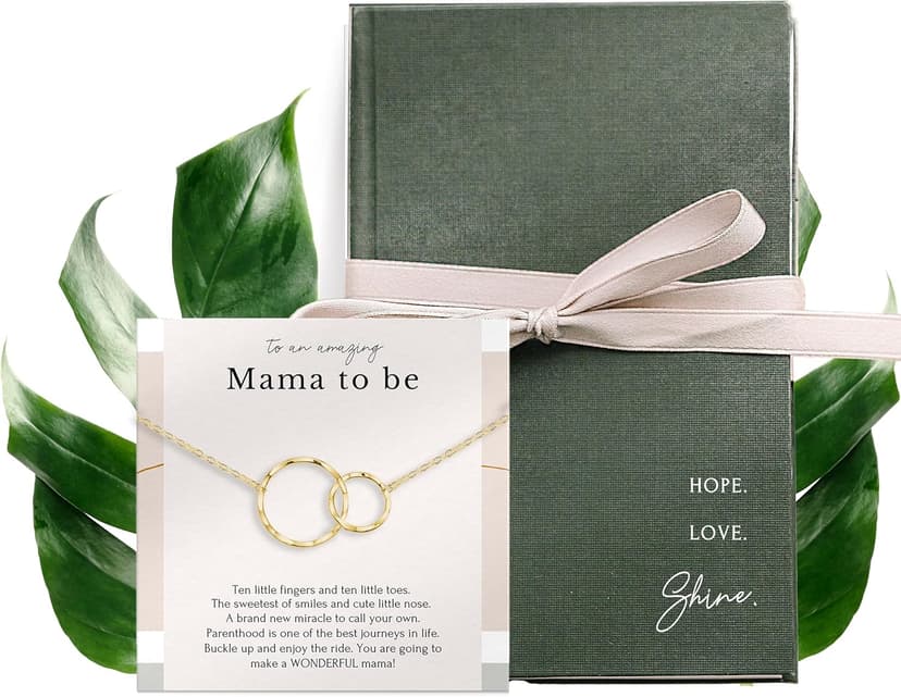 HOPE LOVE SHINE New Mom Necklace – Pregnancy Gift for Expecting Mom, First Time Mom Jewelry – Sterling Silver/Gold Double Circle Pendant with Gift Box