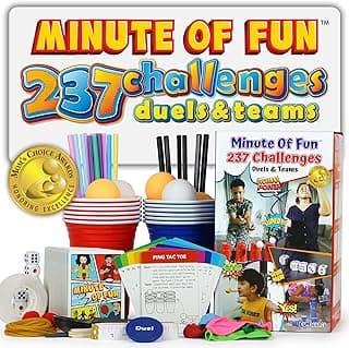 Funwares Minute of Fun Game - Minute to Win It Games for Kids, Adults, Teens, Families, Game Night, Gift for Home, Birthdays, or Travel. 2-12 Players! Original - 237 Challenges
