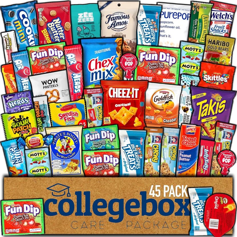COLLEGEBOX Snack Box (45 Count) Halloween Variety Pack Care Package Gift Basket Adult Kid Guy Girl Women Men Birthday College Student Office School