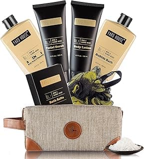 Mens Bath and Body Gift Set - Musk and Blonde Woods - Luxury Christmas, Birthday, Fathers Day Gifts From Daughter, Wife, Son For Dad, Husband - Relaxing Spa Kit for Him in Toiletry Bag