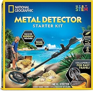 National Geographic Starter Metal Detector Kit for Kids - Kids Metal Detector with 7.4" Waterproof Coil & Trowel, Lightweight Gold Detector, Beach Detecting, Gift for Boys & Girls