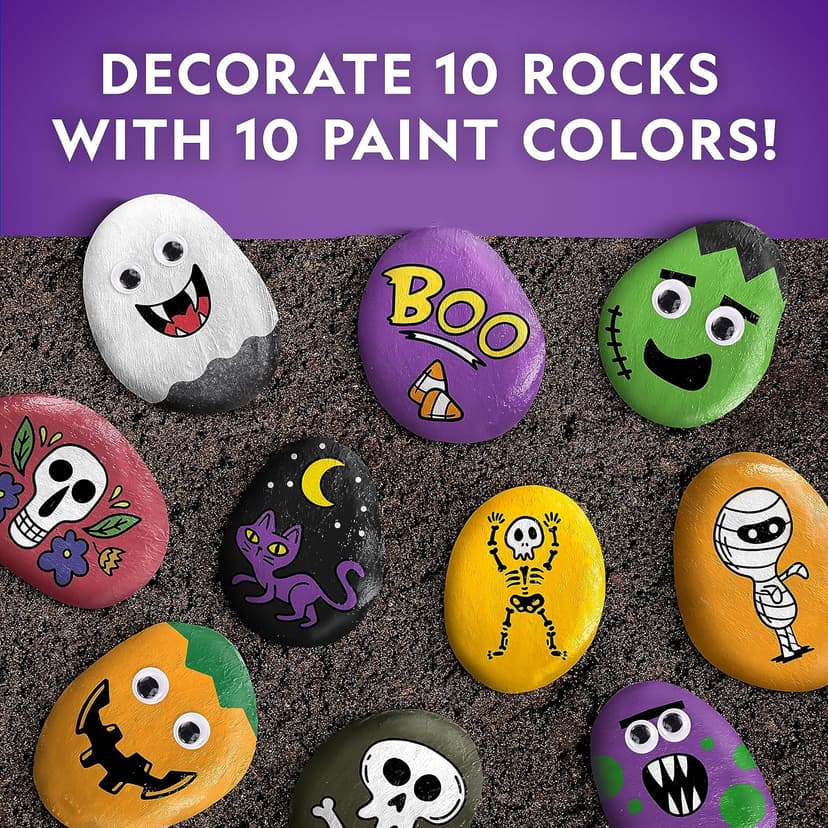 National Geographic Creepy Creatures Rock Painting Kit - Halloween Arts & Crafts Kit for Kids, Decorate 10 River Rocks with 10 Paint Colors & More Spooky Art Supplies, Halloween Gifts for Kids