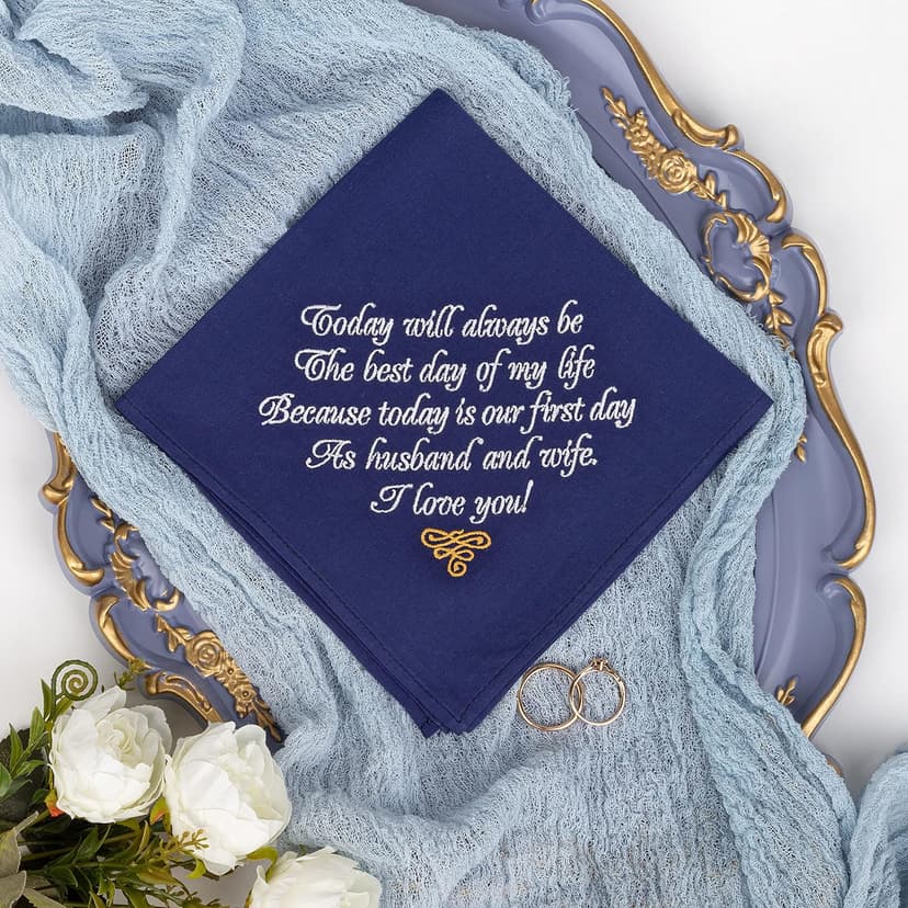 Gifts for Groom from Bride on Wedding Day Embroidered Cotton Navy Blue Grooms Handkerchief Future Husband Gift Love Note