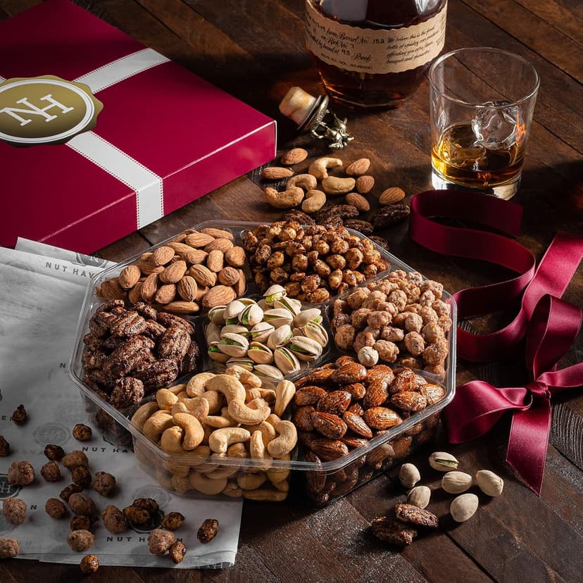 Holiday Christmas Nuts Gift Basket - Assortment of Sweet & Roasted Salted Gourmet Nuts - Assorted Food Gift Box for Christmas, Holiday, Family, Sympathy, Men & Women.