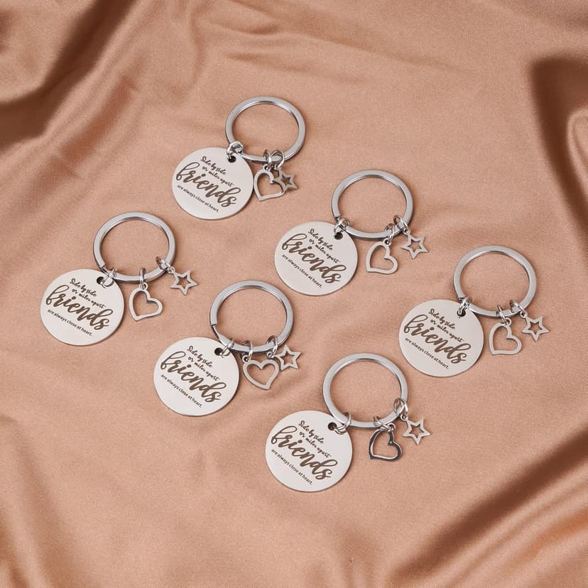 Kolewo4ever 12pc Friend Appreciation Gift Set: 6 Cosmetic Bags & 6 Keychains, White, Letter Print, Zipper Closure, Lightweight, Easy to Clean, Durable, Women Adults, Gift, Travel, Organization