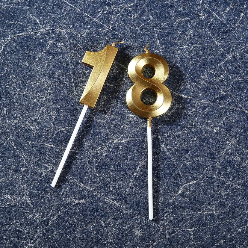 18th Birthday Candles,Gold Number 18 Cake Topper for Birthday Decorations Party Decoration