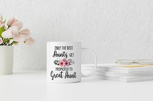 QASHWEY Only The Best Aunts Get Promoted to Great Aunt Coffee Mugs Mug, Funny Pregnancy Announcement Gifts for Aunt New Great Aunts, GreatAunt to Be Gifts Double Side Printed Ceramic Mug Cup 11 Ounce