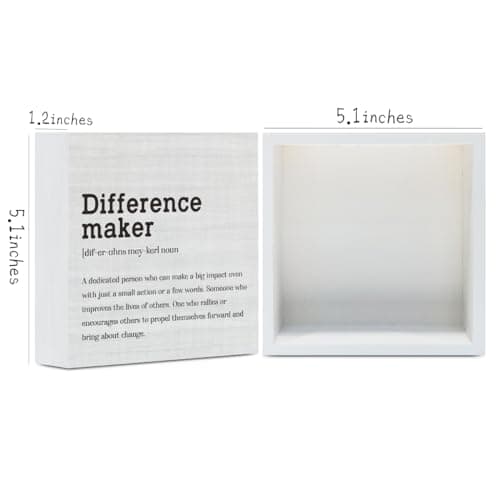 Difference Maker Definition Home Office Decor Wooden Box Sign, Motivational Farmhouse Decorative Positive Office Desk Accessories Wood Plaque Affirmations Wood Table Sign for TV Cabinet Shelf