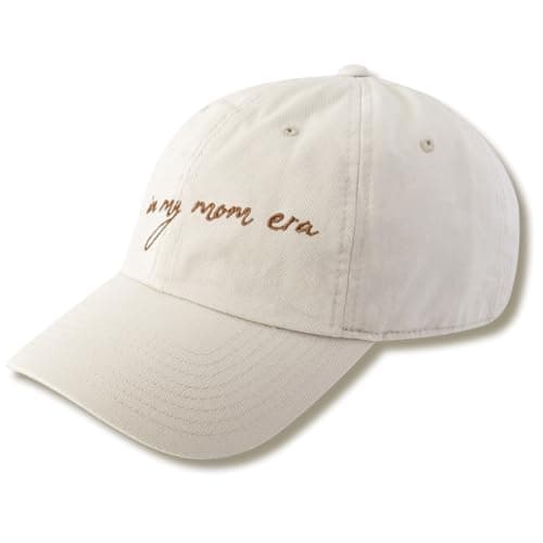 in My Mom Era Hat - Beige Baseball Cap for Moms, High Ponytail Hole, Minimalist Design, Mothers & New Mom Gifts