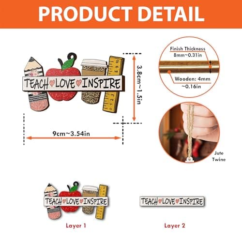 V VIBEPY All Over Printed Teacher Ornament, Teacher Christmas Ornaments Apple Pen Ornaments for Teachers 3.2"x3.5" 2 Layer Ornaments, Gift for Teacher