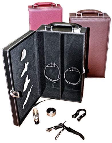 Lifestyle Top Handle Travel Two-Bottle Wine Carrier Case with 4 Piece Wine Accessory Set (Brown)