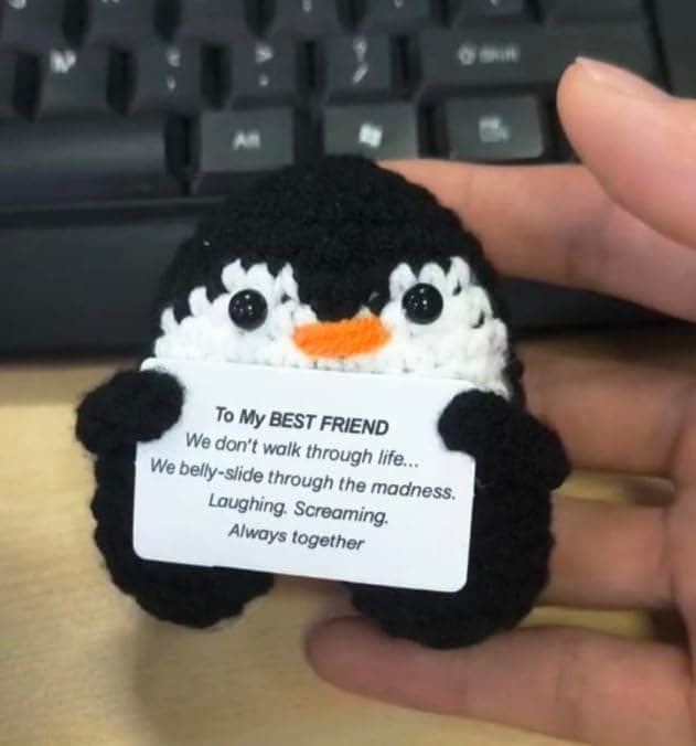 Funny Gifts For Bestie Birthday, Best Fun Friend Gifts For Women, Cool Handmade Crochet Mini Positive Penguin