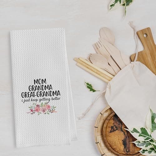 Great Grandma Dish Towels - Great Grandma Gifts Waffle Weave Kitchen Towels, Grandma Hand Towel, Grandma Tea Towel, Grandma Gifts from Grandson Granddaughter (16×24 Inches)