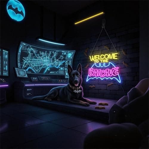 Bat Cave Neon Sign - Wall Decor, Halloween Deocr, Room, Funny Home Decor, Neon Light, LED Sign, Hanging, Bedroom, Dorm, Man Cave, Christmas Supply (USB)