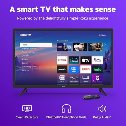 Roku Smart TV 2025 – 32-Inch Select Series, 720p HD TV – RokuTV with Voice Remote – Flat Screen LED Television with Wi-Fi for Streaming Live Local News, Sports, Family Entertainment - Amazon Exclusive