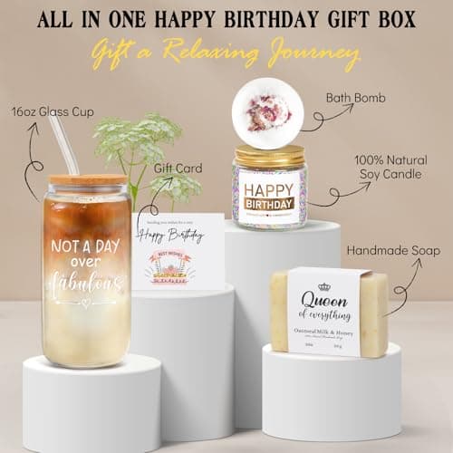 Birthday Gifts for Women, Happy Birthday Gift Baskets for Women, Women Unique Bday Gifts Ideas for Best Friend, Her, Sister, Daughter, Coworkers, Families - Not a Day over Fabulous Glass Gifts Box