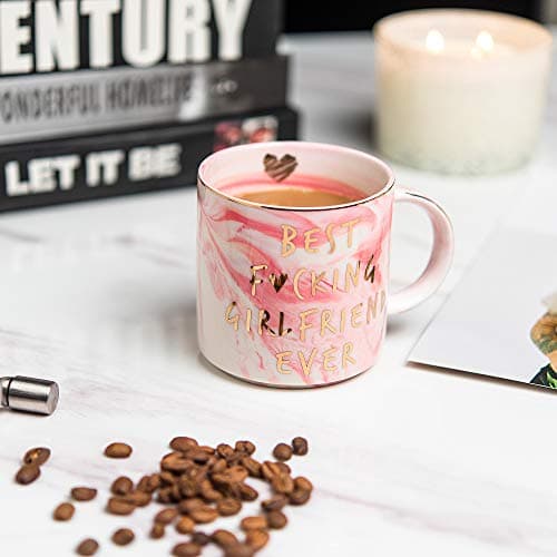 Hendson Best Girlfriend Ever - Anniversary, Romantic Gift - Funny Cute Couple Birthday Ideas for Her - Pink Marble Mug, Ceramic 11.5oz Coffee Cup