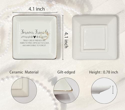 WODMIS Friendship Friend Gifts Ceramic Jewelry Tray Dish, Best Friends Forever Bff Jewelry Plate Ring Trinket Dish, Graduation Friendship Gifts For Women Friends Female Birthday Christmas