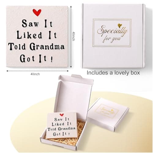 Grandma Gifts, Birthday Christmas Ideas for Grandmother from Grandkids Granddaughter Grandson, Best Grandma Ever Gifts, Funny 4'' Resin Coaster Present for 1st Time Grandma to Be