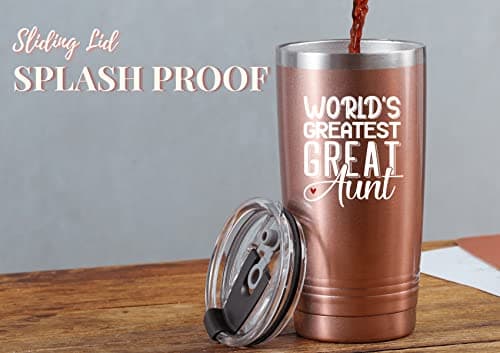 Onebttl Great Aunt Gifts from Niece, Nephew, Insulated Stainless Steel Wine Tumbler with Lid and Straw, Auntie Gifts for Mother’s Day, Birthday, Christmas, 20 oz, Rose gold, World's Greatest Great