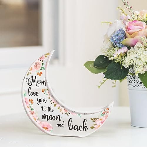 Gifts for Mom, Mom Christmas Gifts from Daughter Son, Christmas Gifts for Mom - Thanksgiving Presents for Mom - Acrylic Moon Shaped Decorative Plaque Gifts.
