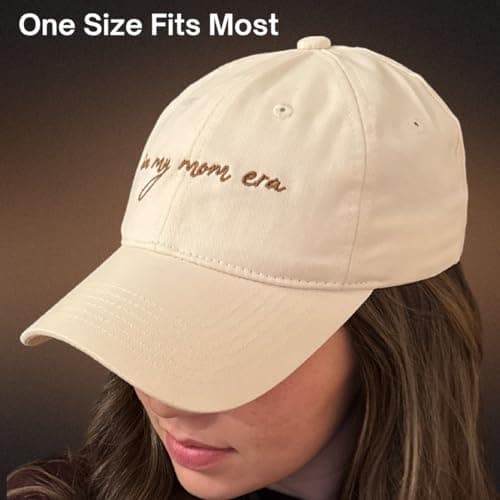in My Mom Era Hat - Beige Baseball Cap for Moms, High Ponytail Hole, Minimalist Design, Mothers & New Mom Gifts