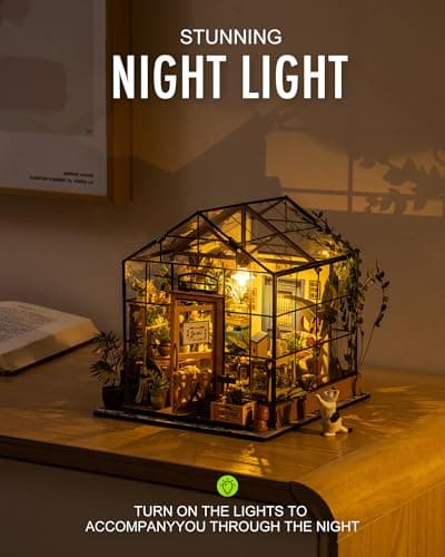 Rolife DIY Miniature House Kit Greenhouse, Tiny House Kit for Adults to Build, Mini House Making Kit with Furniture, Halloween/Christmas Decorations/Gifts for Family and Friends (Cathy's Greenhouse)