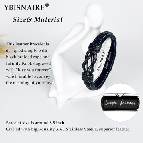 Gifts for Men Him Husband Boyfriend Dad Son Grandson Nephew, Cool Love Infinity Leather Bracelets Fathers Day Ideas Present Gift for Birthday Anniversary Retirement Christmas