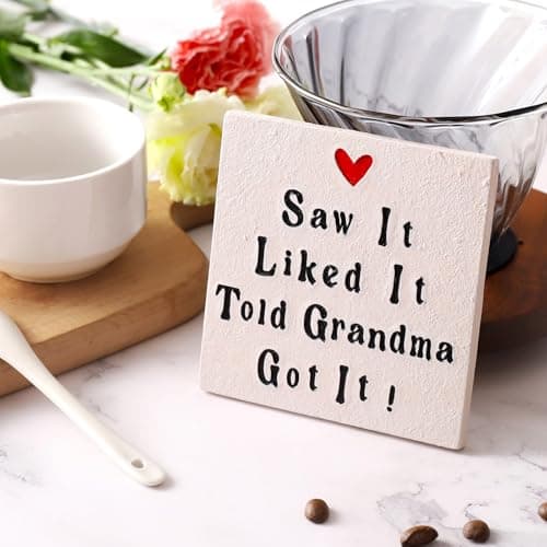 Grandma Gifts, Birthday Christmas Ideas for Grandmother from Grandkids Granddaughter Grandson, Best Grandma Ever Gifts, Funny 4'' Resin Coaster Present for 1st Time Grandma to Be