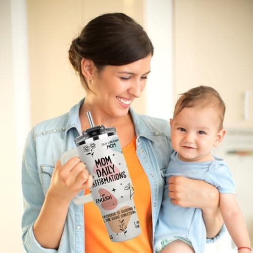 Mom Daily Affirmations Tumbler 40Oz – Gifts for Mom's Birthday, Mother's Day, Expecting Moms Present, Momma Gifts from Daughters, Sons, Kids, Inspirational Mama Mug, Mommy Coffee Cup