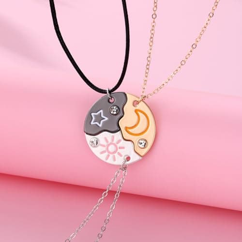 Joiigaem BFF Necklace For 3 Trio Sun Moon Star Friendship Puzzle Matching Necklaces For Best Friends 3 Sisters Forever Jewelry Gifts