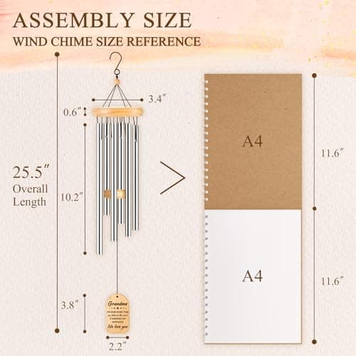 Gifts for Grandma, Grandma Birthday Gifts, Grandma Wind Chimes, Best Christmas Mothers Day Thanksgiving Present for Grandmother, Nana, Granny, 25.5 inches, Silver