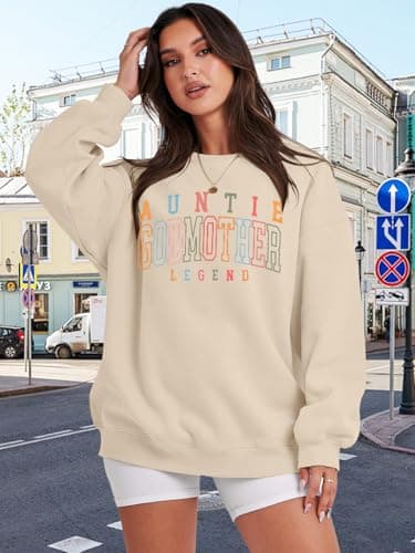KIDDAD Women's Auntie Sweatshirt Cool Aunt Godmother Legend Crewneck Pullover Top Long Sleeve Graphic Aunts Shirt