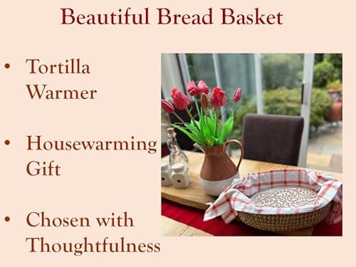 Bread Warmer Basket with Stone - Bread Baskets for Serving Tortilla, Sourdough Maker, House Warming Gifts New Home, Terracotta, Bakers Gift for Kitchen, Women, Men, Birthday, Hostess Farmhouse
