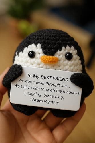 Funny Gifts For Bestie Birthday, Best Fun Friend Gifts For Women, Cool Handmade Crochet Mini Positive Penguin