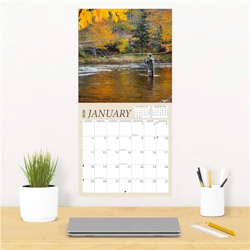 Fly Fishing Calendar 2026 - Angling Wall Calendar Bundle | 12" x 24" Open | 100+ Reminder Stickers | Fisherman Gifts, Office Supplies | Made in USA