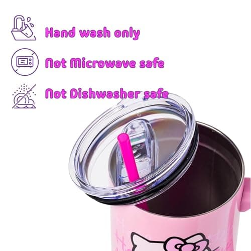 Silver Buffalo Sanrio Hello Kitty Waving Stainless Steel Tumbler with Handle and Straw, Fits in Standard Cup Holder, 40 Ounces